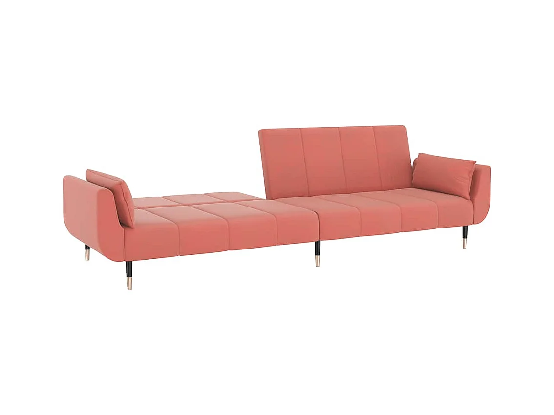 Sofá cama de 2 plazas con dos cojines terciopelo rosa