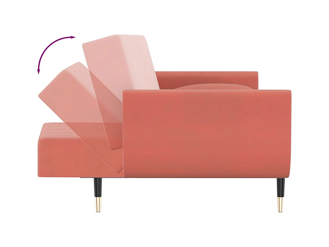 Sofá cama de 2 plazas con dos cojines terciopelo rosa