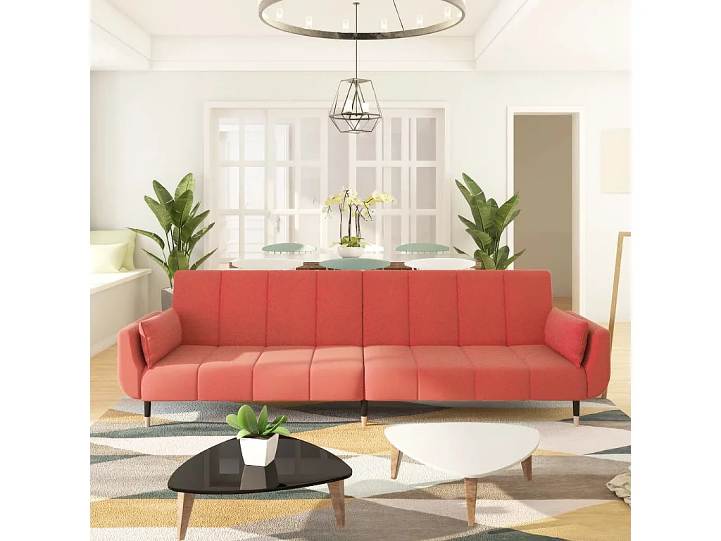 Divano Letto a 2 Posti con 2 Cuscini Rosa in Velluto