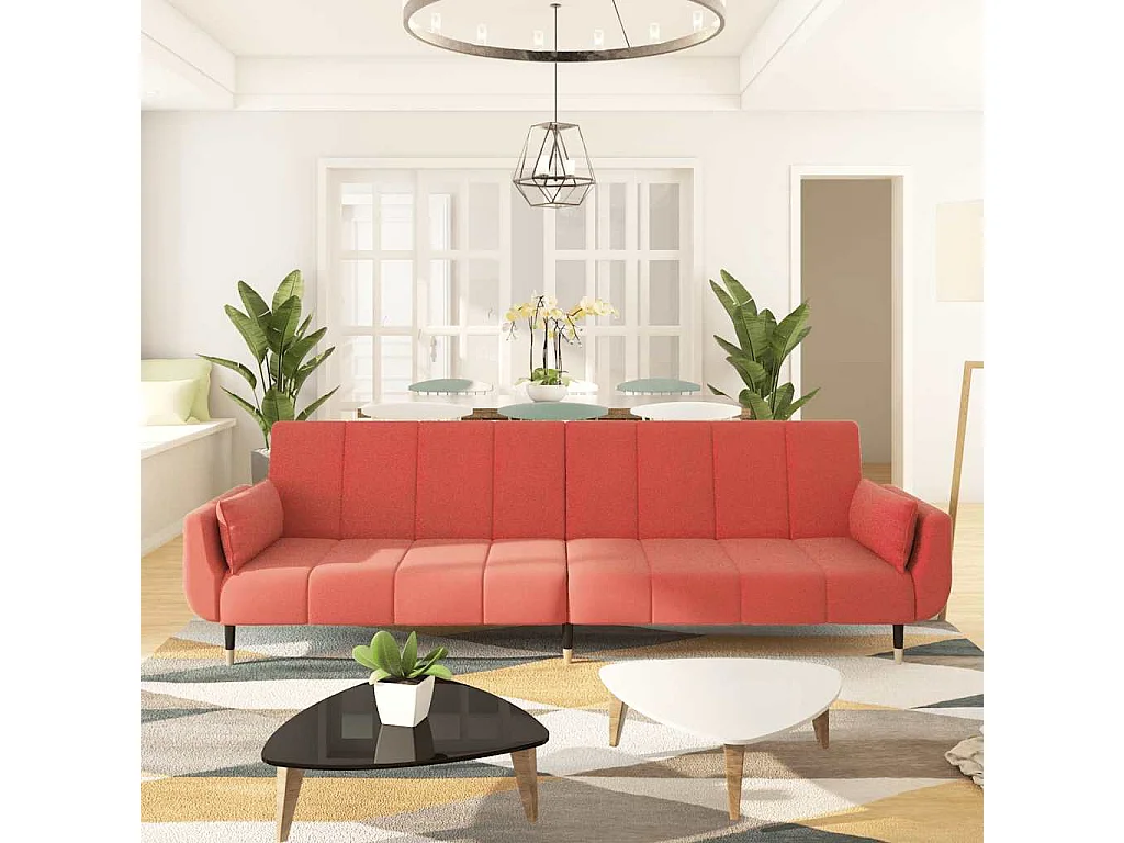 Divano Letto a 2 Posti con 2 Cuscini Rosa in Velluto