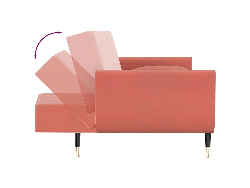 Divano Letto a 2 Posti con 2 Cuscini Rosa in Velluto