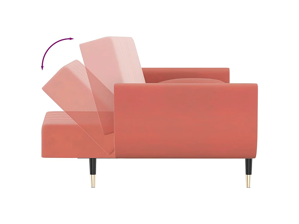 Canapé-lit à 2 places avec deux oreillers Rose Velours