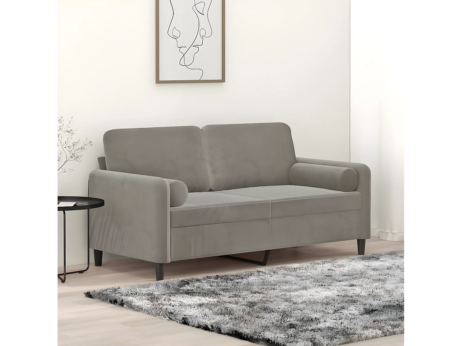 Canapé 2 places oreillers et coussins Gris clair 140 cm Velours