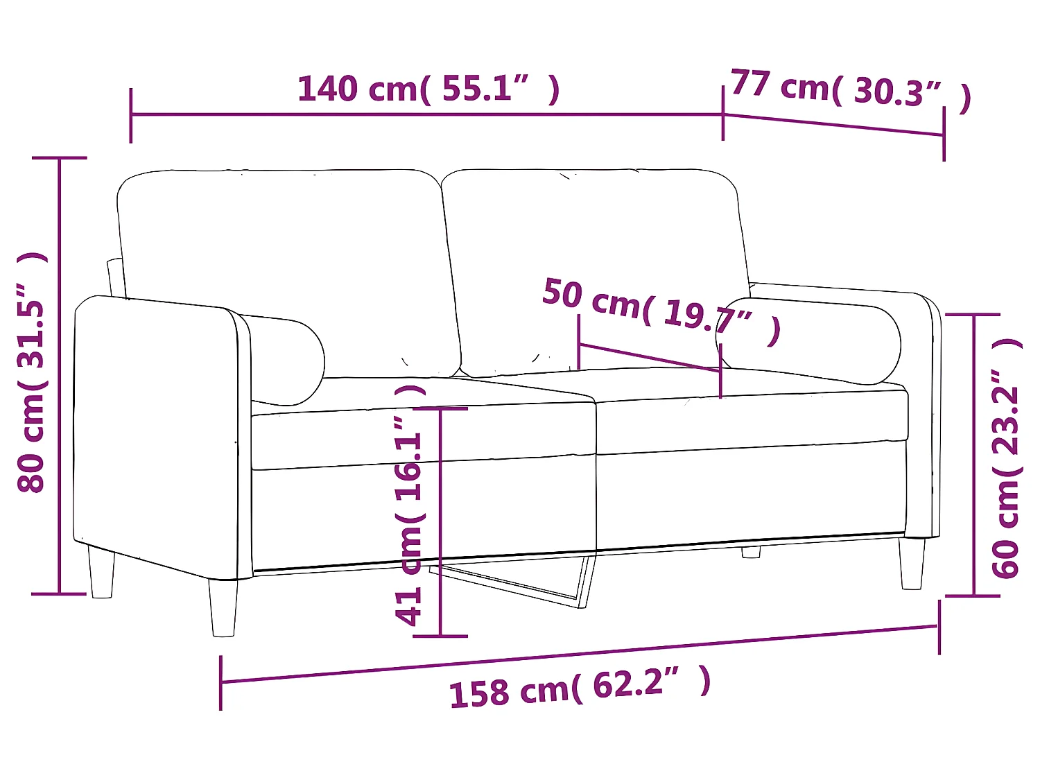 Canapé 2 places oreillers et coussins Gris clair 140 cm Velours