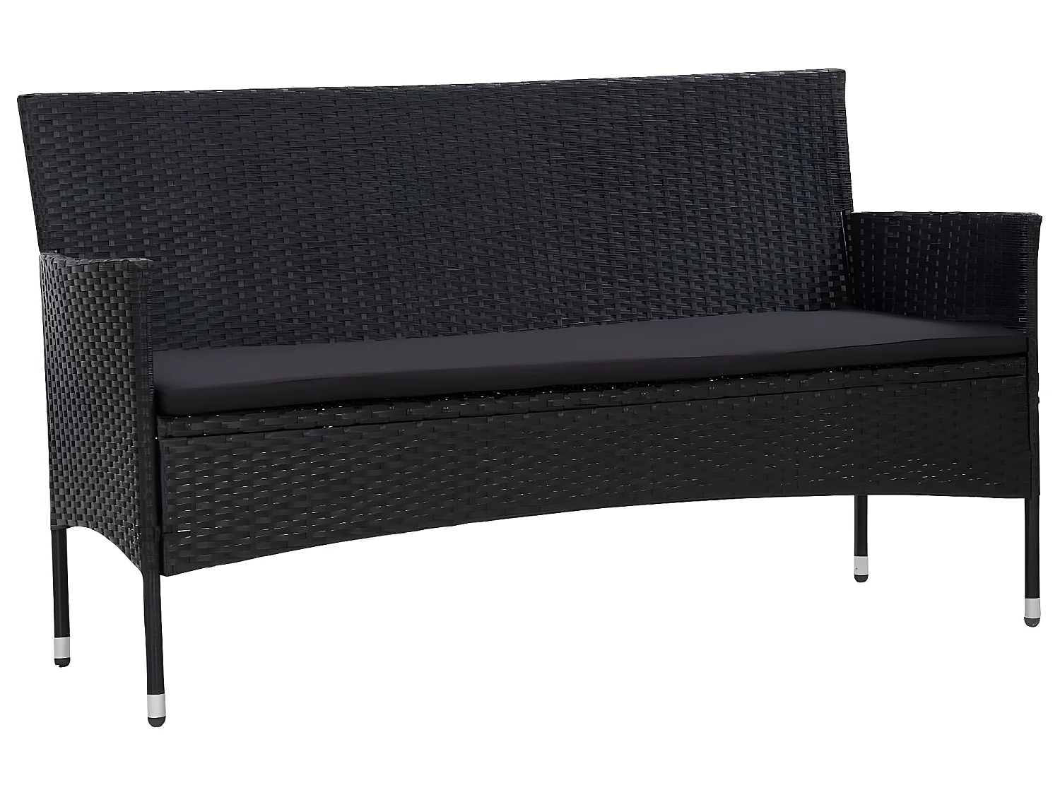 3-Sitzer-Gartensofa mit Auflagen Schwarz Poly Rattan