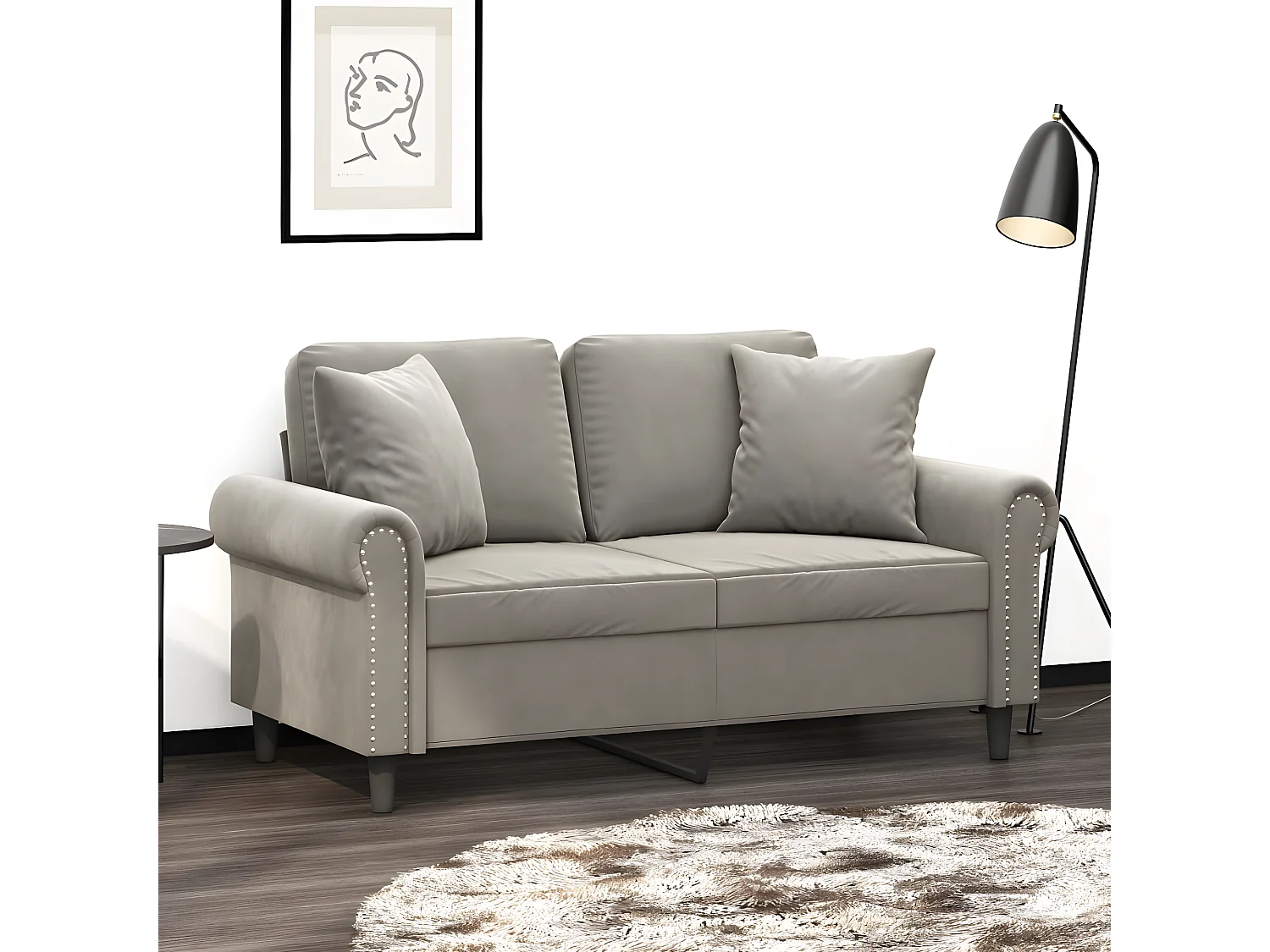 Canapé 2 places oreillers et coussins Gris clair 120 cm Velours