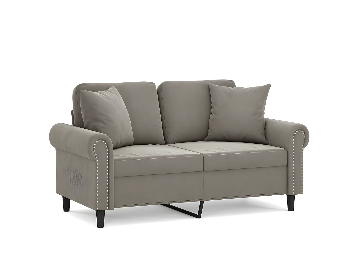 Canapé 2 places oreillers et coussins Gris clair 120 cm Velours