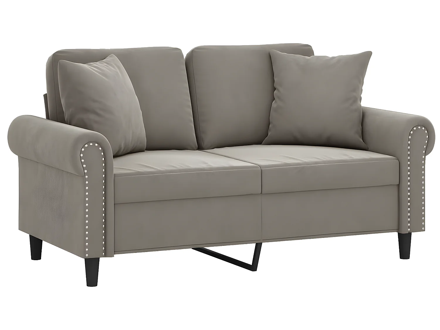 Canapé 2 places oreillers et coussins Gris clair 120 cm Velours