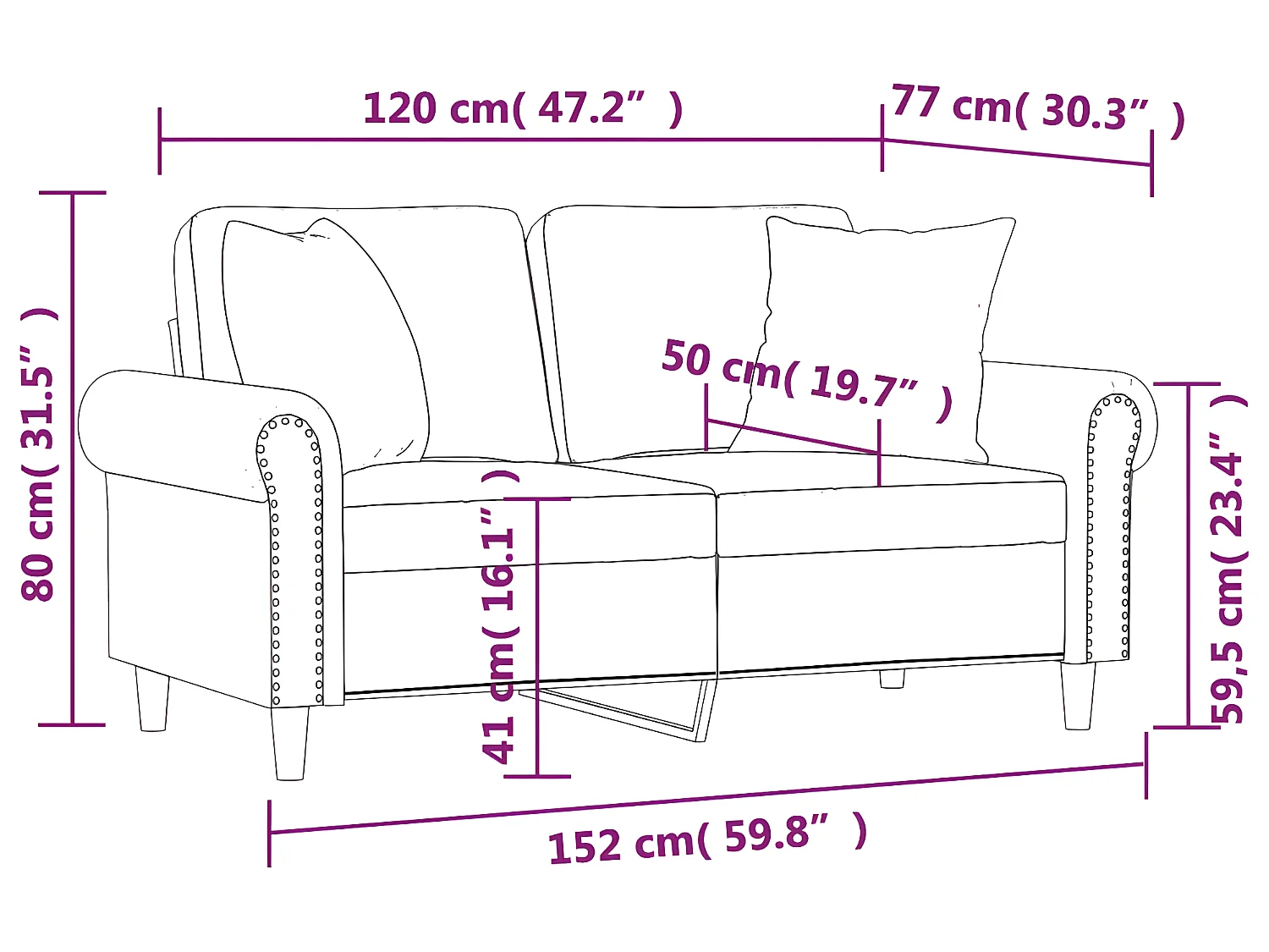 Canapé 2 places oreillers et coussins Gris clair 120 cm Velours