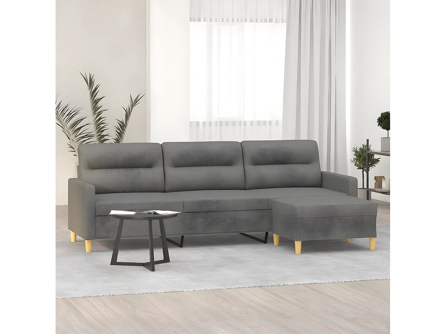 Canapé à 3 places avec repose-pieds Gris foncé 210 cm Tissu