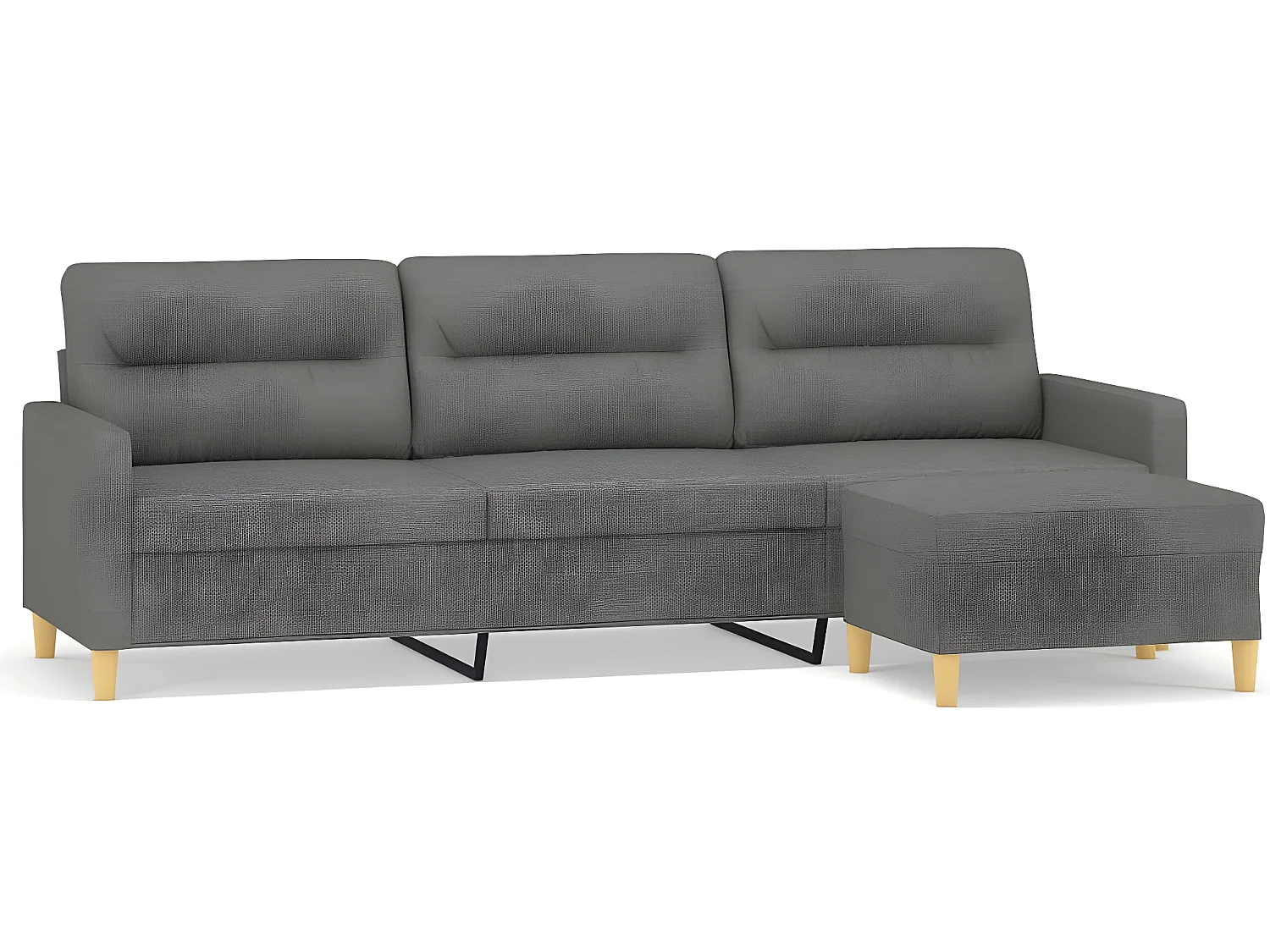 Canapé à 3 places avec repose-pieds Gris foncé 210 cm Tissu