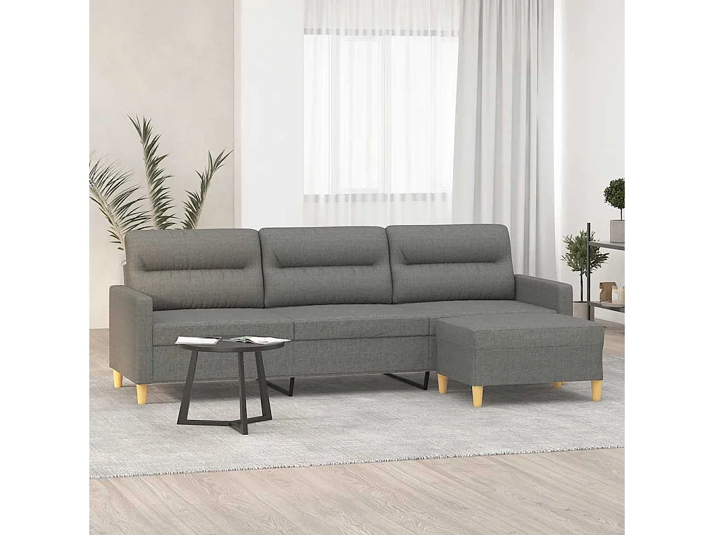 Sofá de 3 plazas con taburete de tela gris oscuro 210 cm