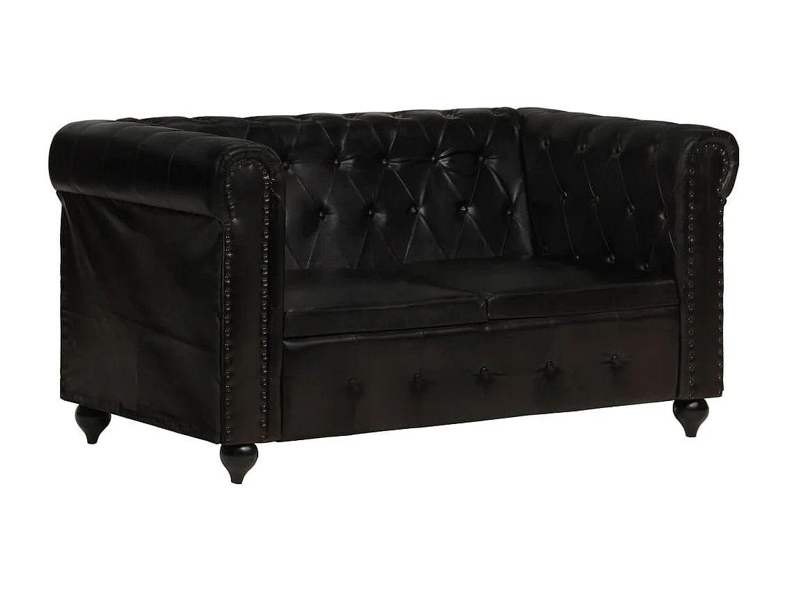 Canapé Chesterfield à 2 places Noir Cuir véritable
