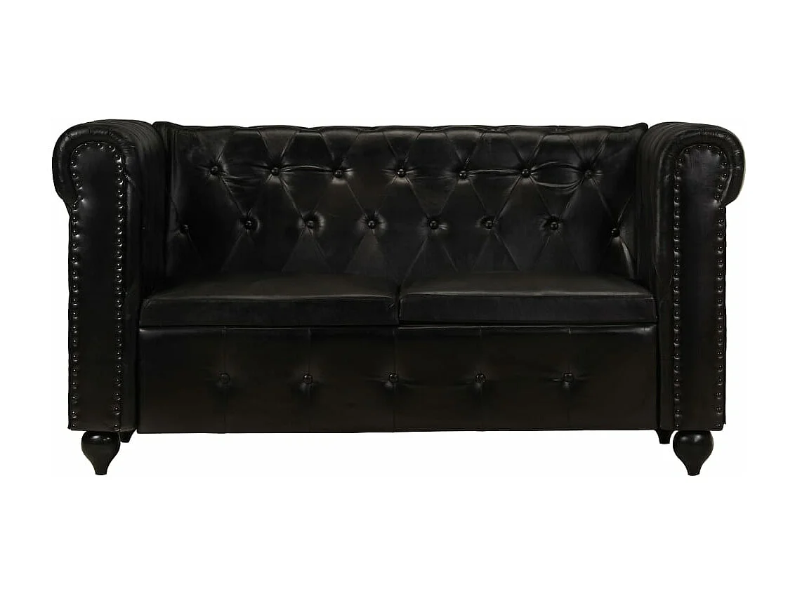 Canapé Chesterfield à 2 places Noir Cuir véritable