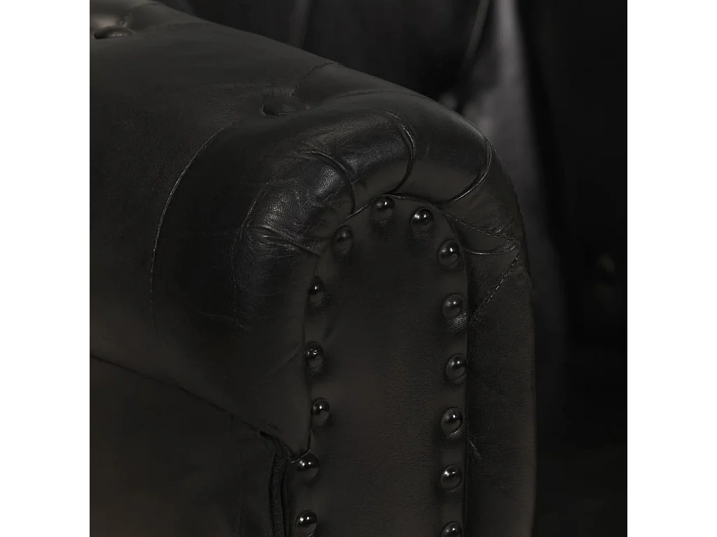 Canapé Chesterfield à 2 places Noir Cuir véritable