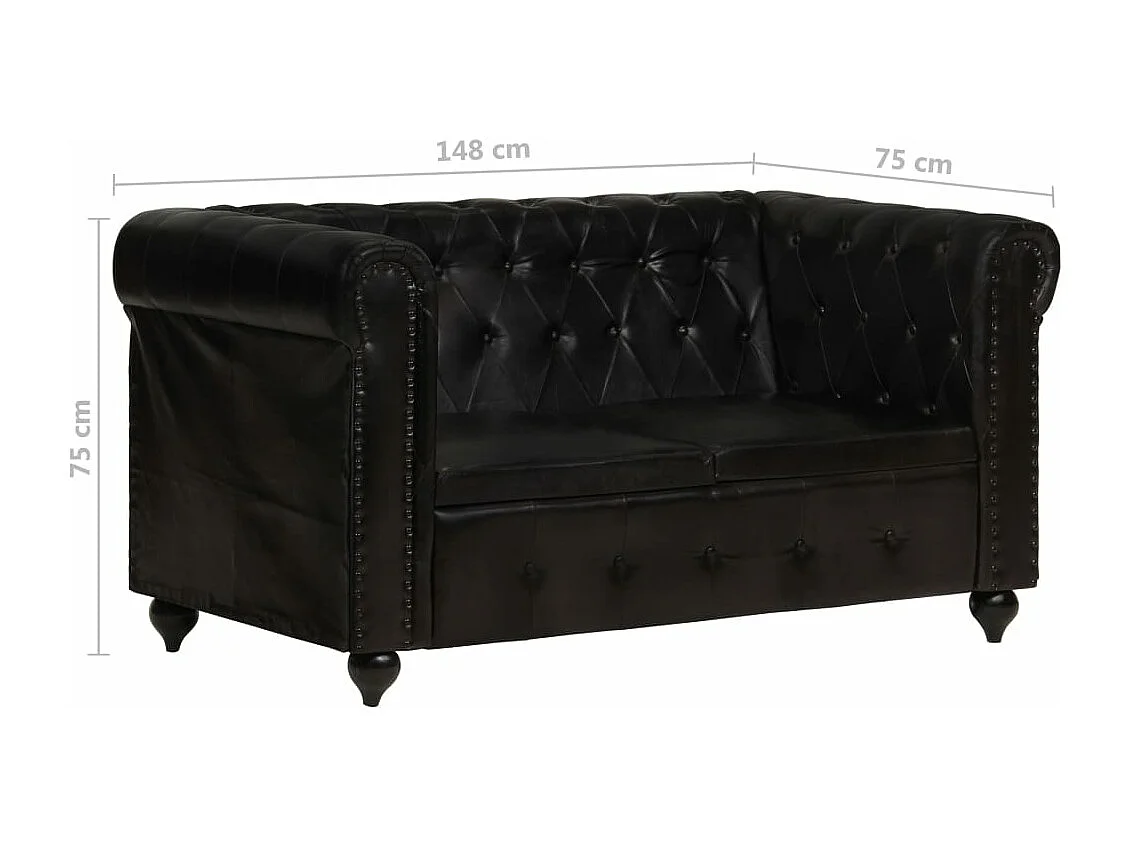 Canapé Chesterfield à 2 places Noir Cuir véritable