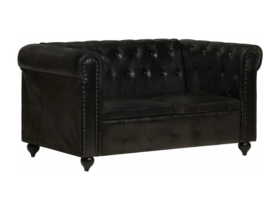 Canapé Chesterfield à 2 places Noir Cuir véritable