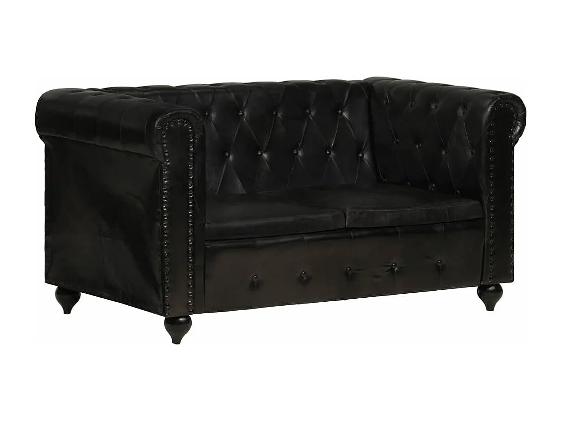 Canapé Chesterfield à 2 places Noir Cuir véritable