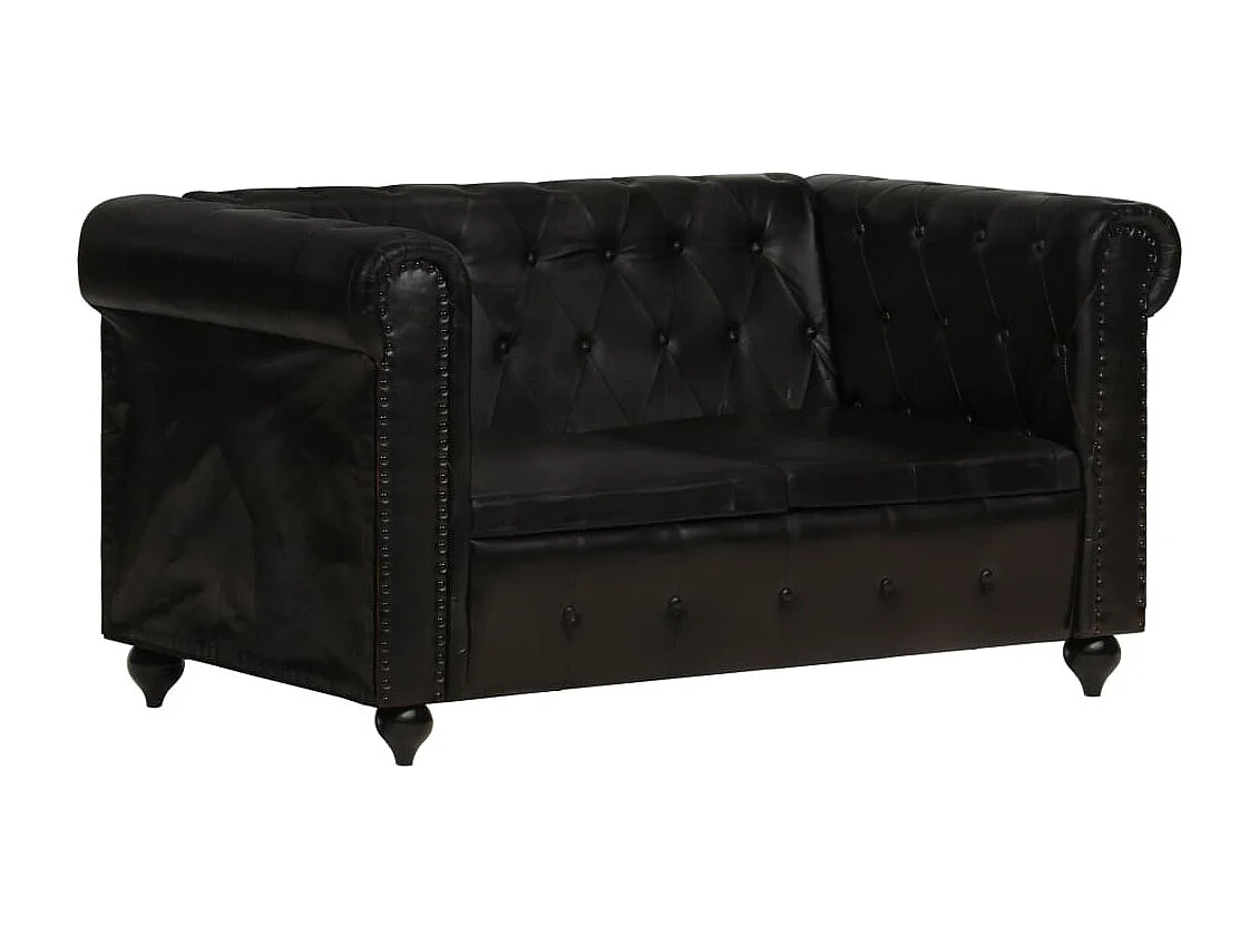 Canapé Chesterfield à 2 places Noir Cuir véritable