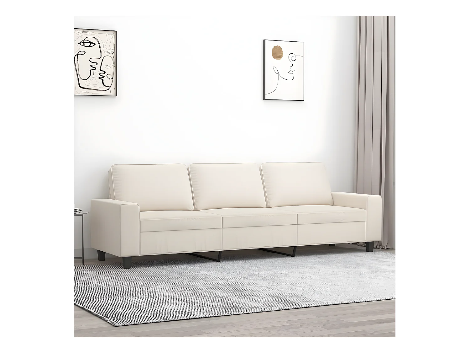 Divano a 3 Posti Beige 210 cm in Tessuto Microfibra