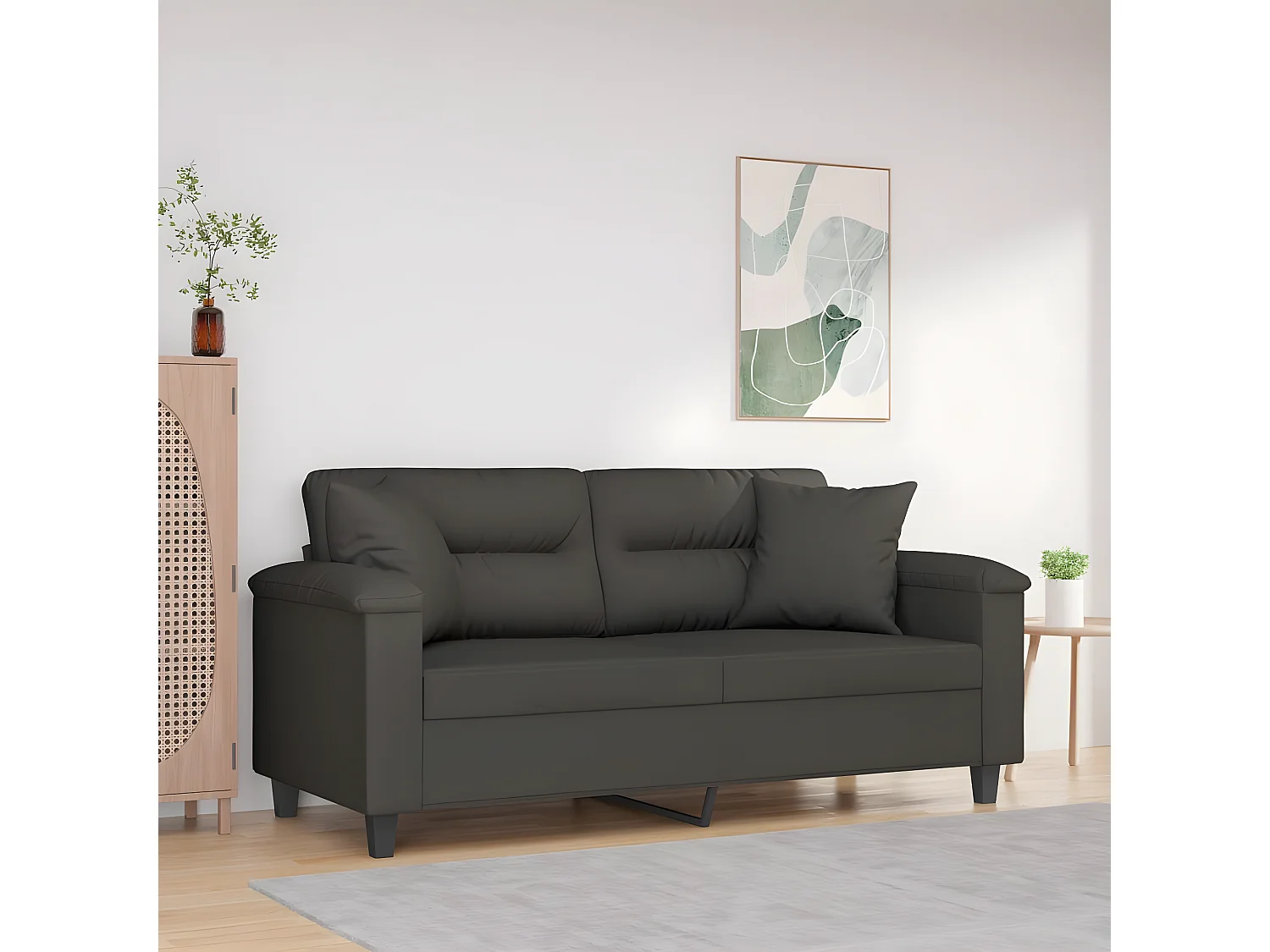 Canapé 2 places avec oreillers et coussins Gris foncé 140 cm