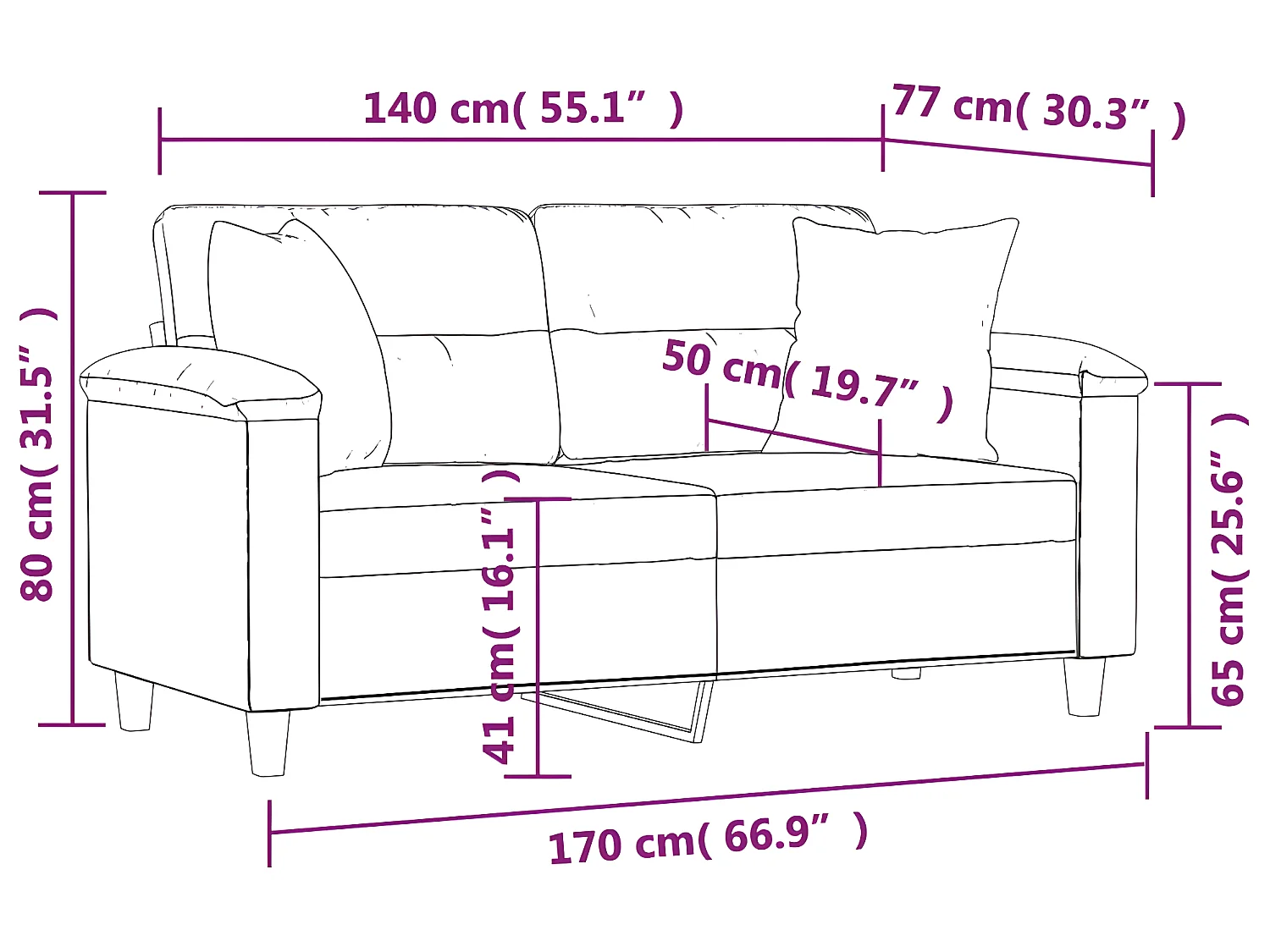Canapé 2 places avec oreillers et coussins Gris foncé 140 cm