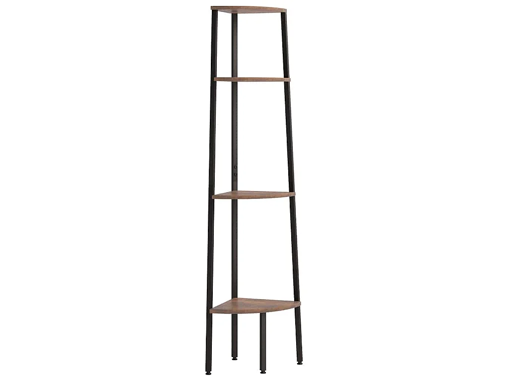 Scaffale angolare a 4 ripiani marrone scuro e nero 45,5x31,5x150 cm