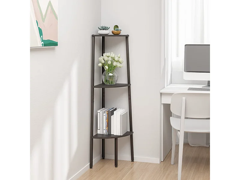 Półka narożna 3 poziomy Czarny 45,5x31,5x120 cm Solidna z Dużą Przestrzenią Magazynową
