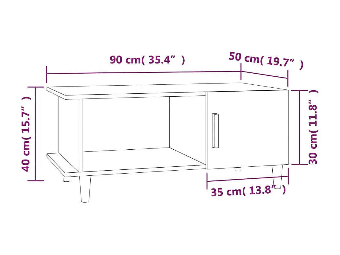 Salontafel 90x50x40 cm bewerkt hout bruin eikenkleur