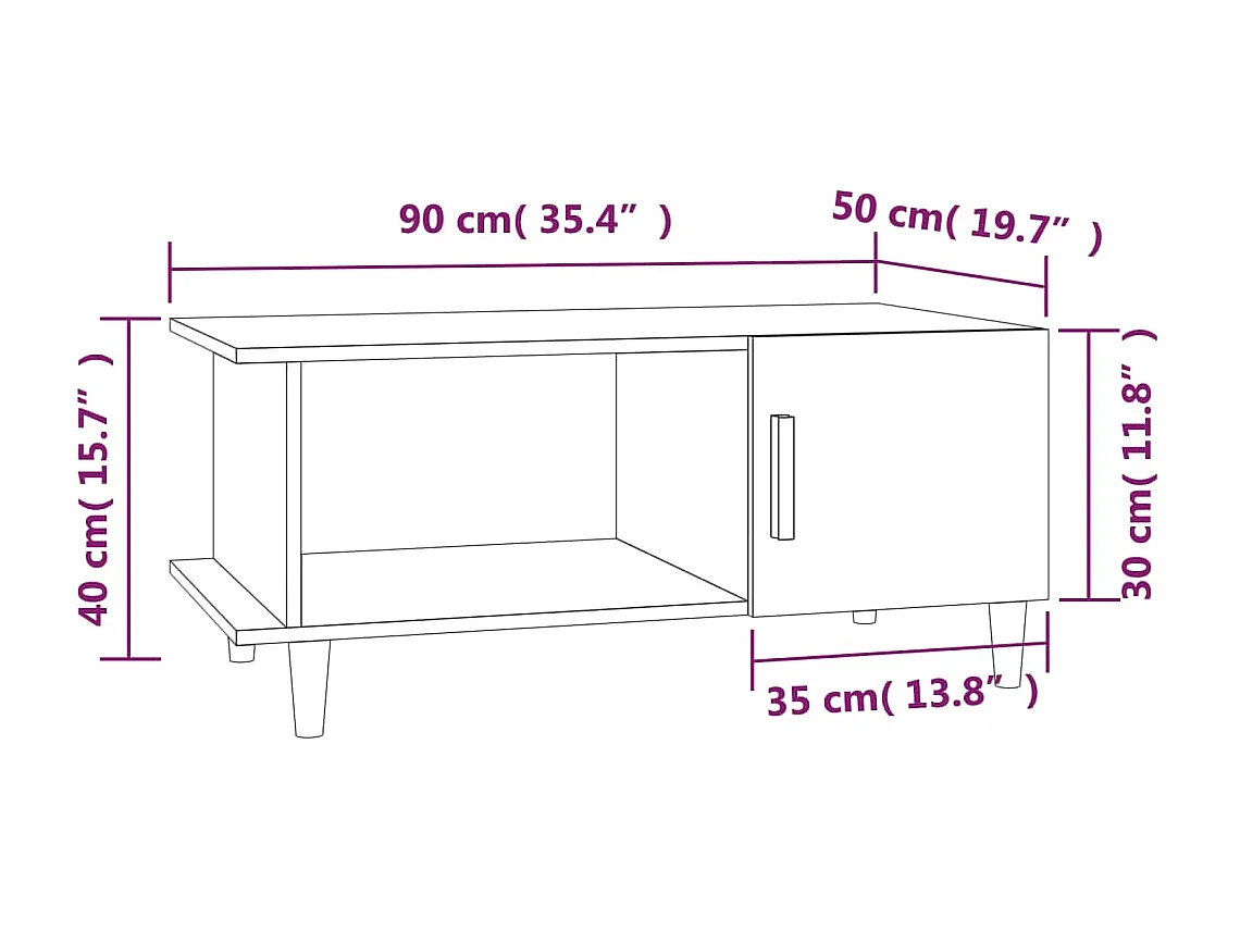 Table basse chêne marron 90x50x40 cm bois d'ingénierie