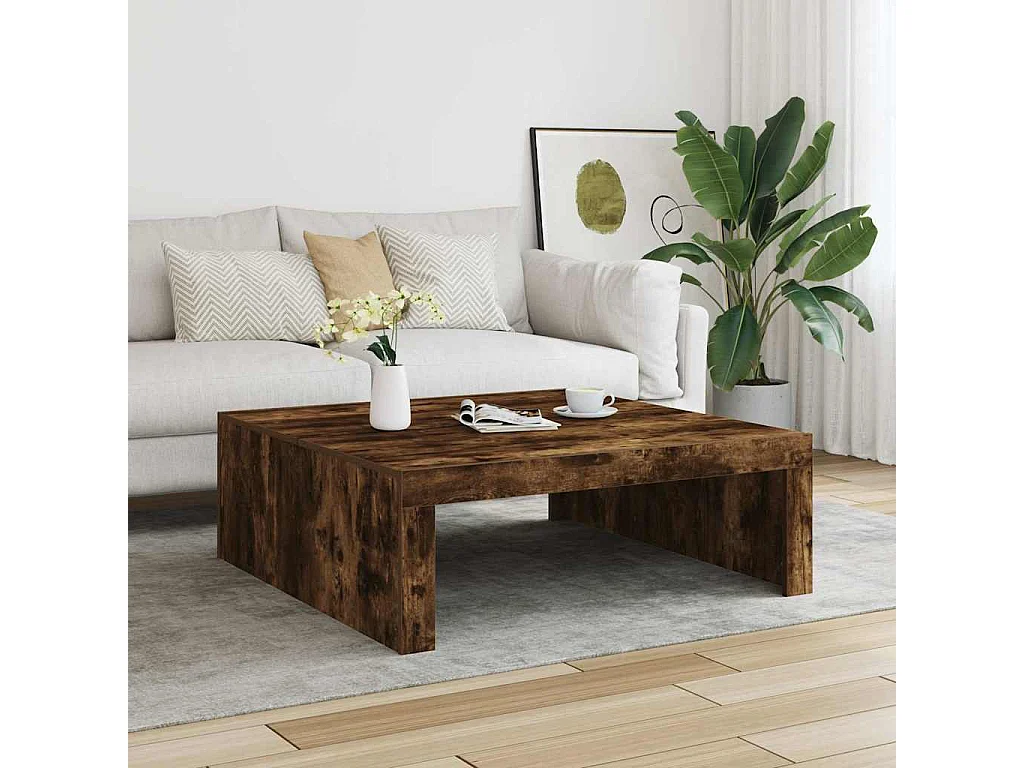 Salontafel 100x100x35 cm bewerkt hout gerookt eikenkleurig