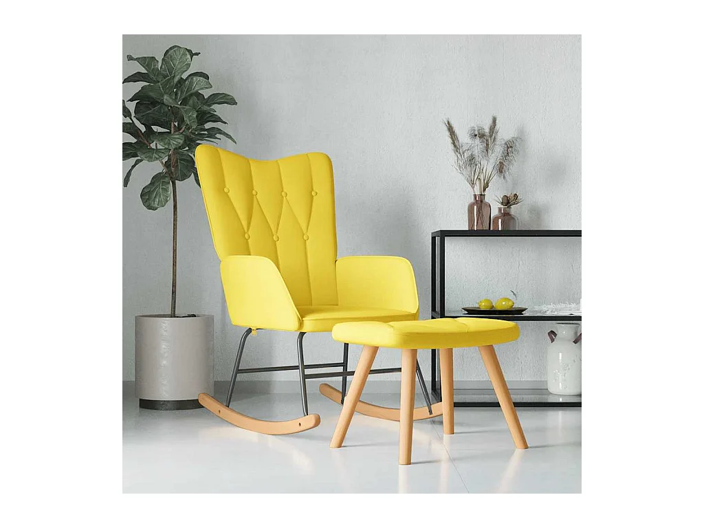 Chaise à bascule avec tabouret Jaune moutarde Tissu