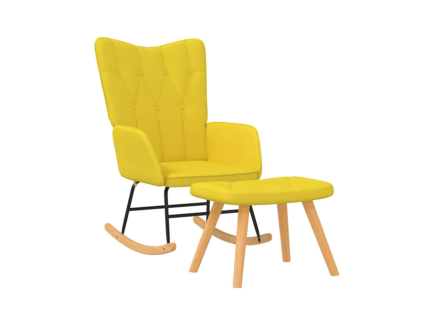 Silla mecedora con reposapiés tela amarillo mostaza
