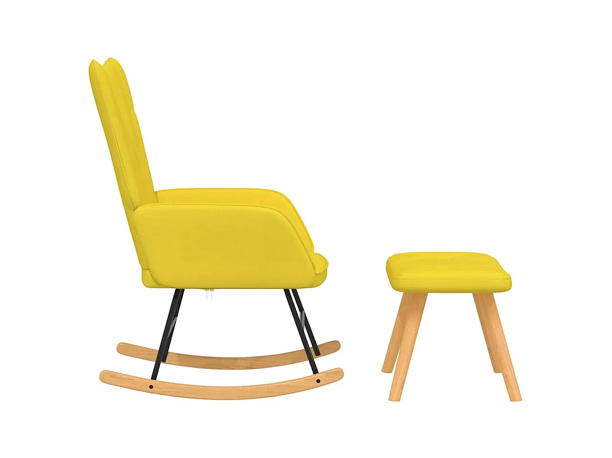 Silla mecedora con reposapiés tela amarillo mostaza