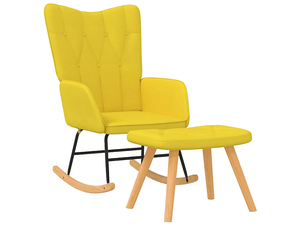 Silla mecedora con reposapiés tela amarillo mostaza