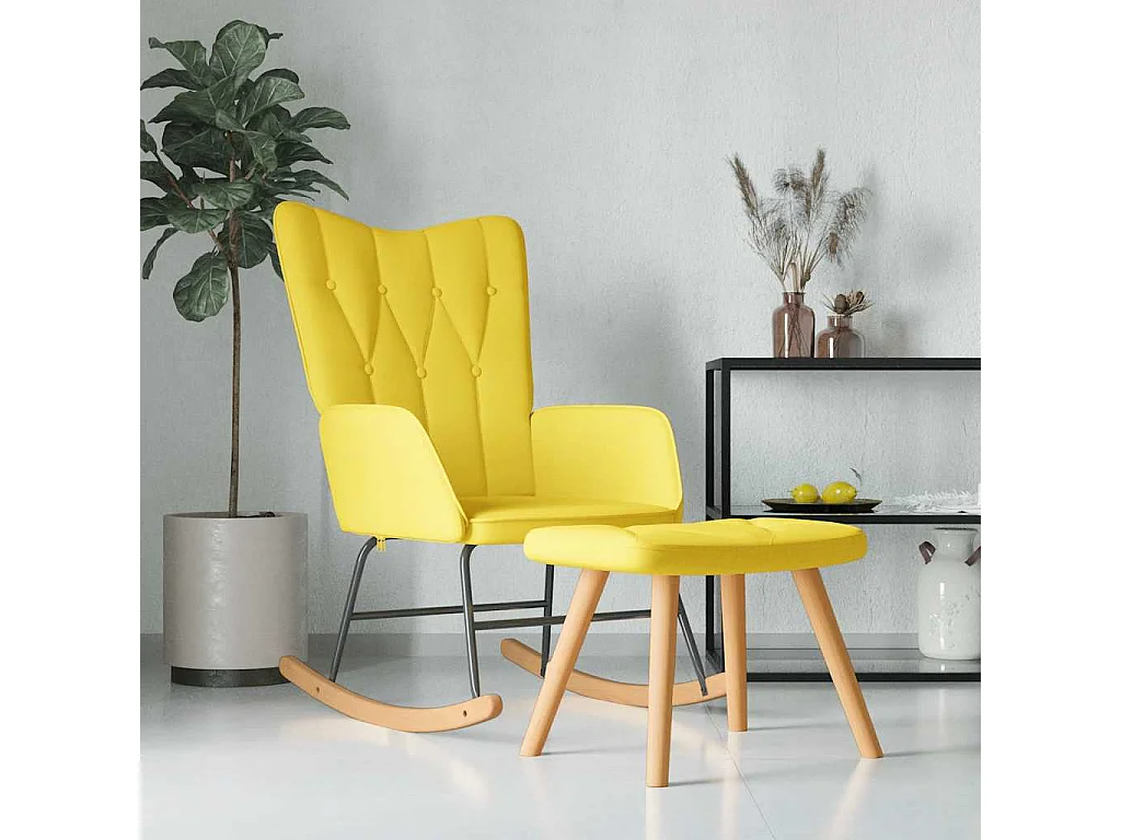 Silla mecedora con reposapiés tela amarillo mostaza