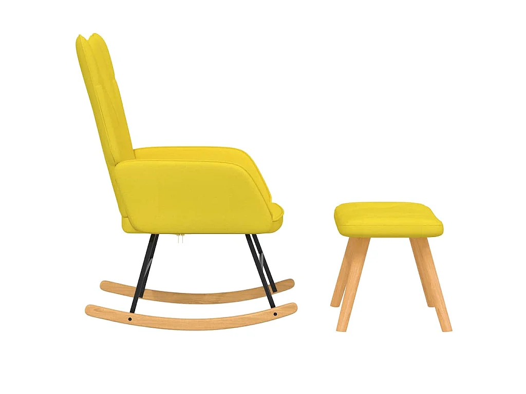 Cadeira de baloiço com banco tecido amarelo mostarda