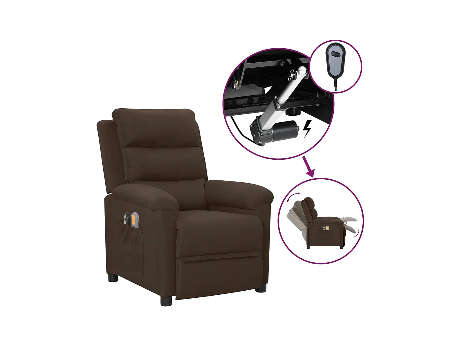 Sillón de masaje eléctrico tela marrón oscuro