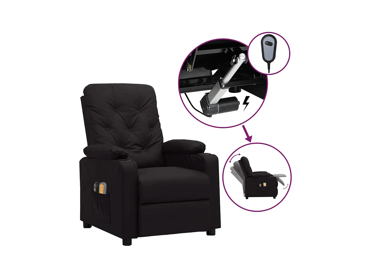 Fauteuil électrique de massage Noir Similicuir