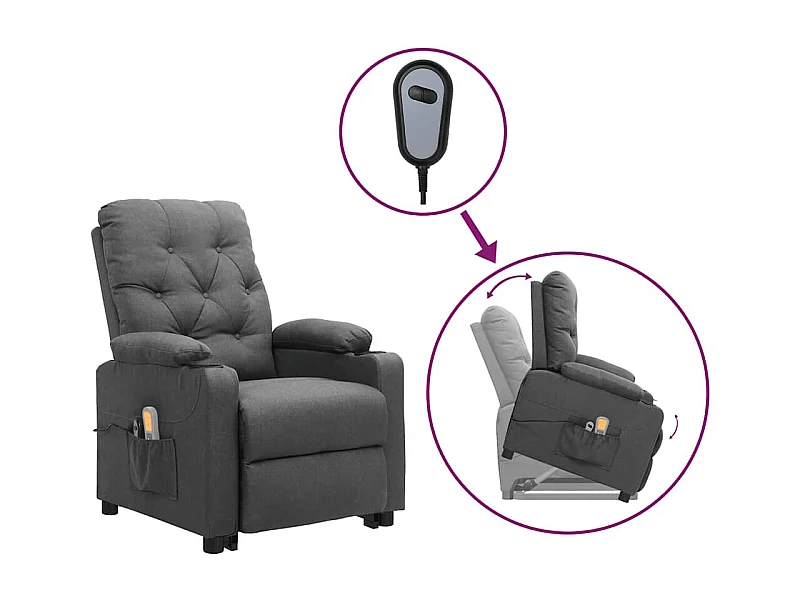 Poltrona elevatória de massagens tecido cinzento-claro