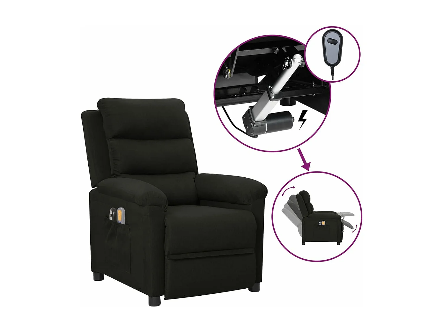 Fauteuil électrique de massage Noir Tissu