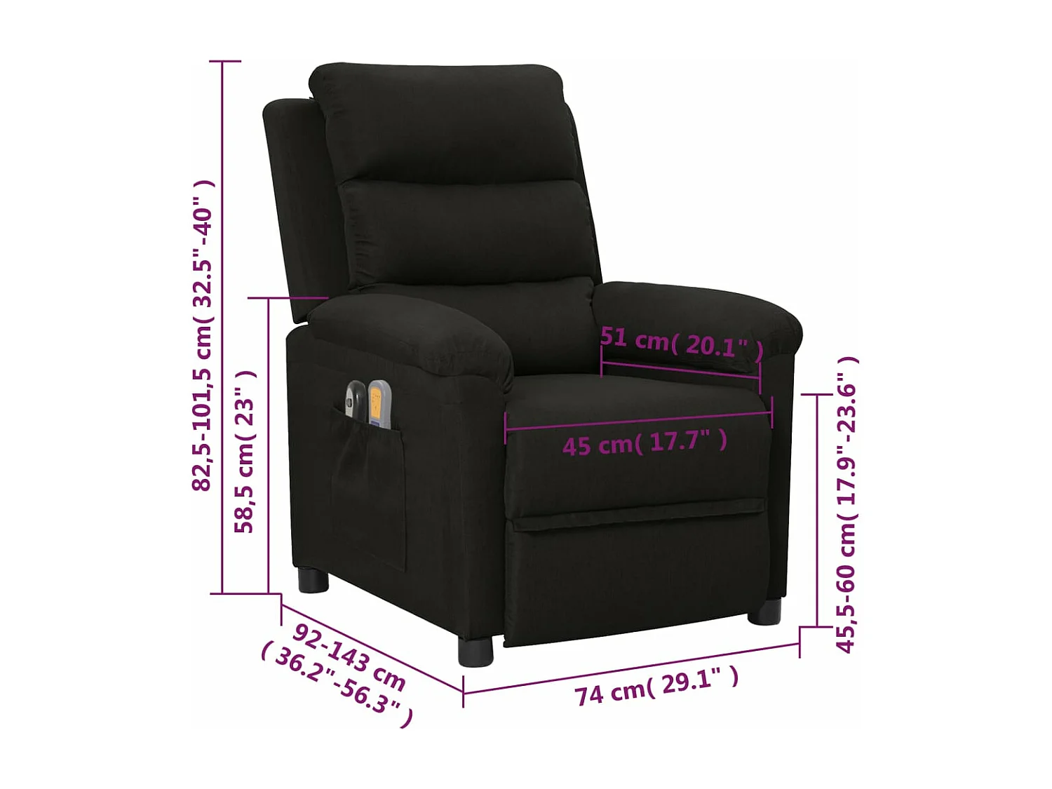 Fauteuil électrique de massage Noir Tissu