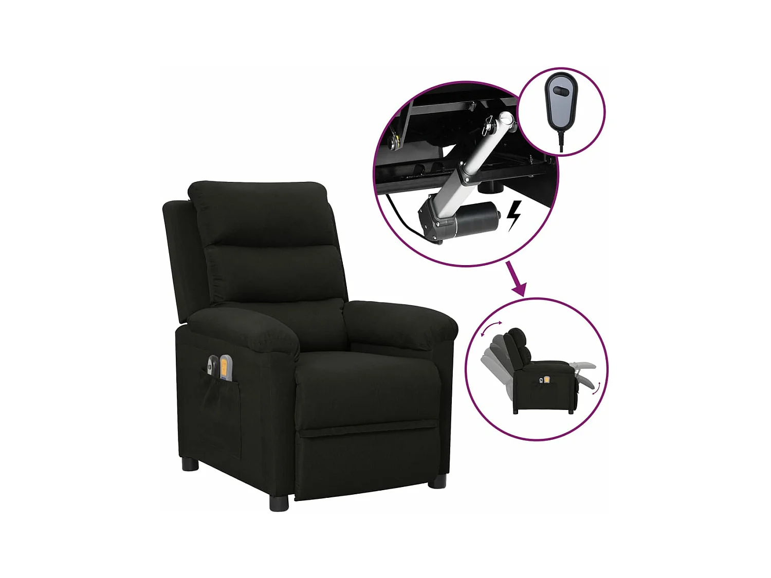 Fauteuil électrique de massage Noir Tissu