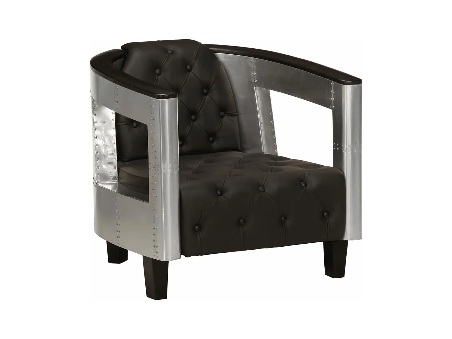 Fauteuil en style d'aviation noir cuir véritable