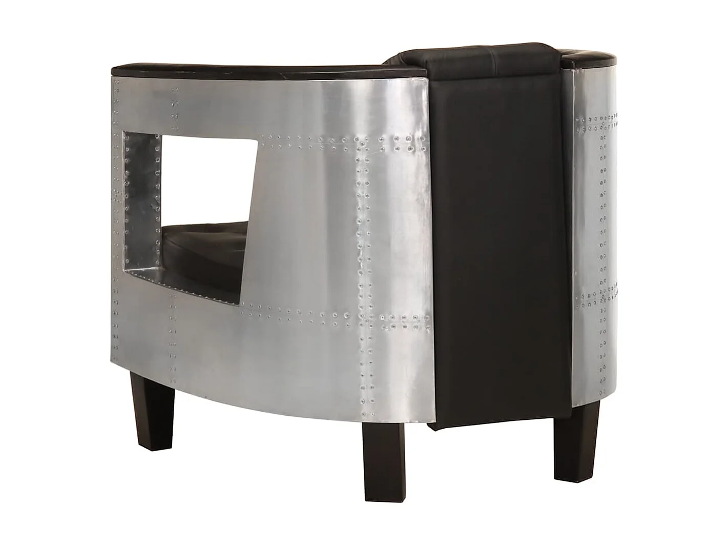 Fauteuil luchtvaartstijl echt leer zwart