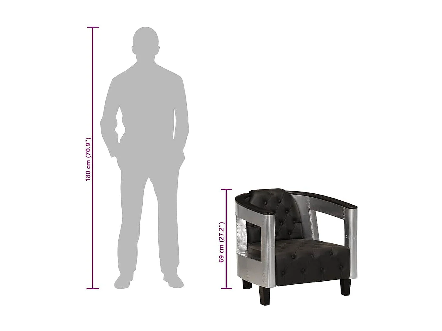 Fauteuil luchtvaartstijl echt leer zwart