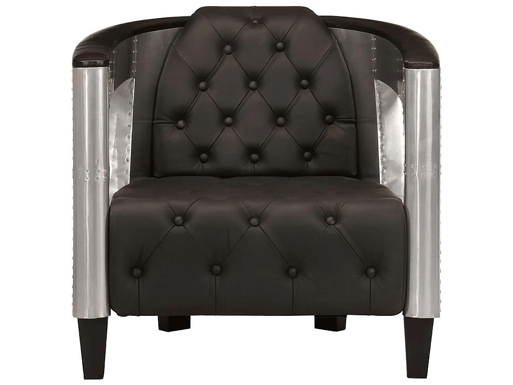 Fauteuil en style d'aviation noir cuir véritable