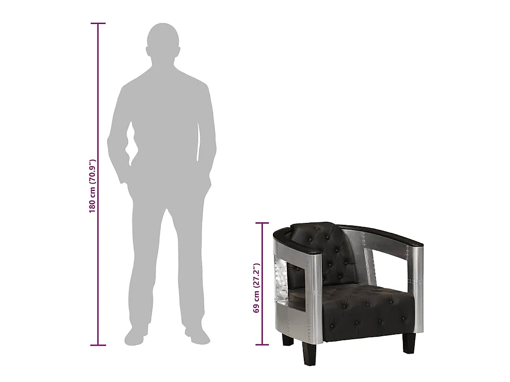 Fauteuil en style d'aviation noir cuir véritable