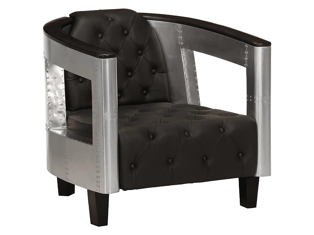 Sillón de aviador de cuero auténtico negro