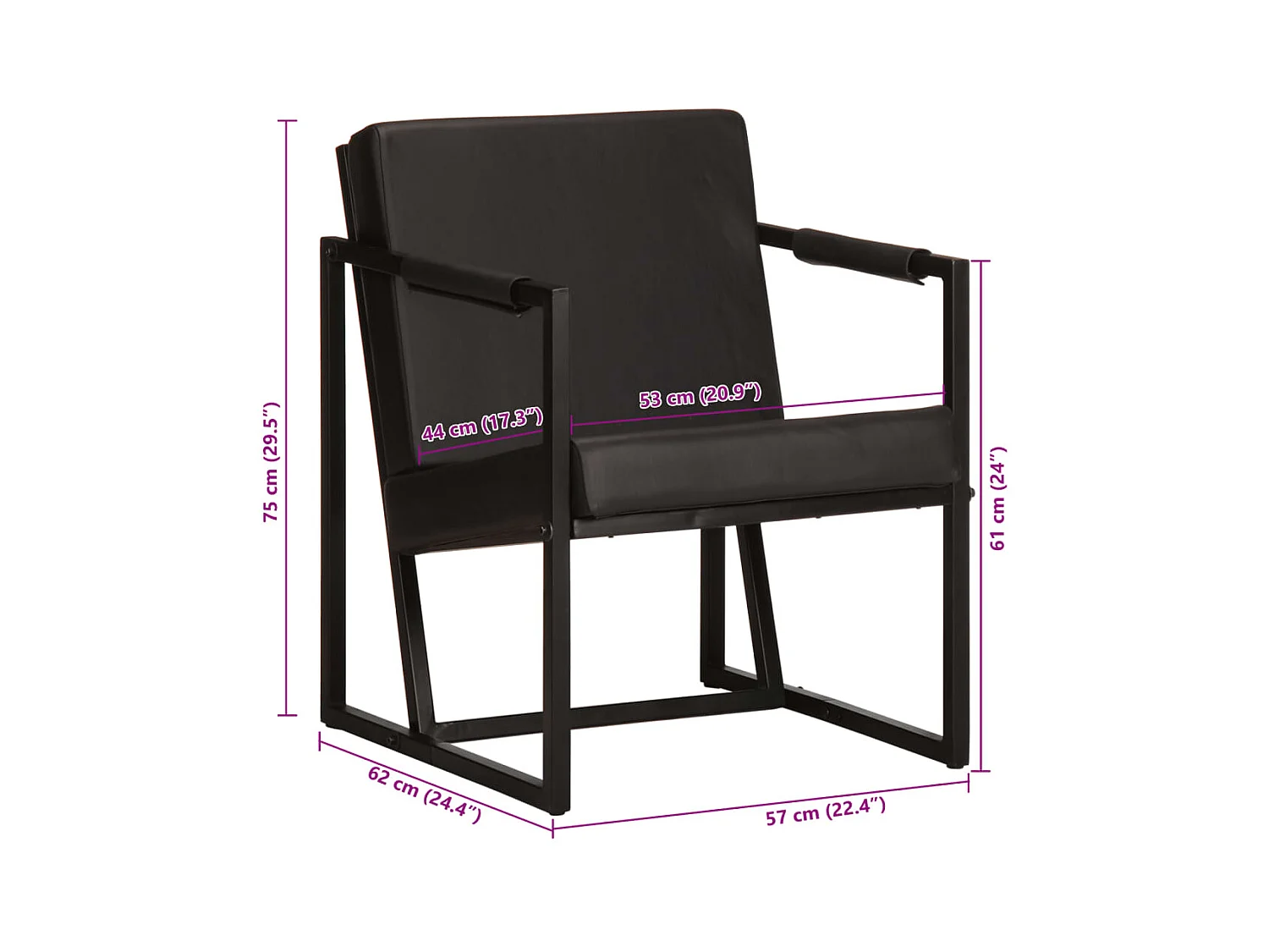 Sillón de cuero auténtico negro